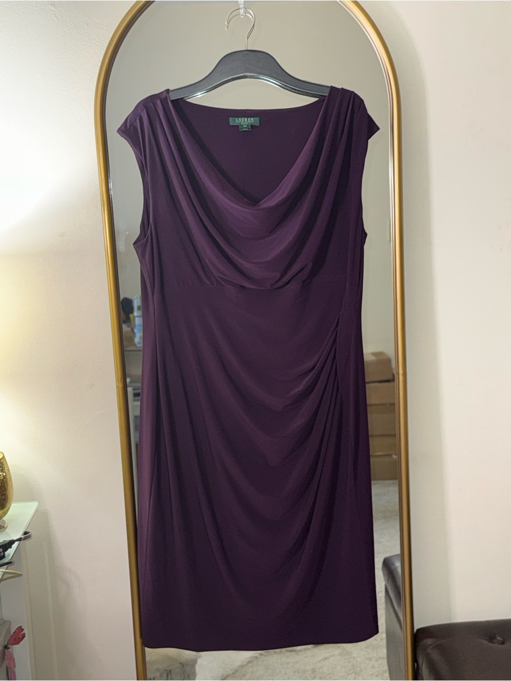 Lauren Ralph Lauren Purple Cowl Neck Ruched Sheath Dress
